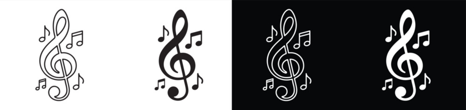 treble clef music symbols with notes in various styles for graphic design and illustration projects