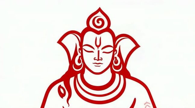 Elegant Red Lord Ganesha Line Art Symbol on White Background