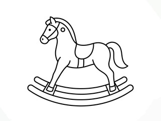 A simple line art drawing of a classic rocking horse toy for children, perfect for nursery decor or playful designs. © Hisa