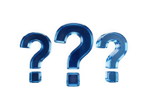 Three blue glossy question marks isolated on a transparent background