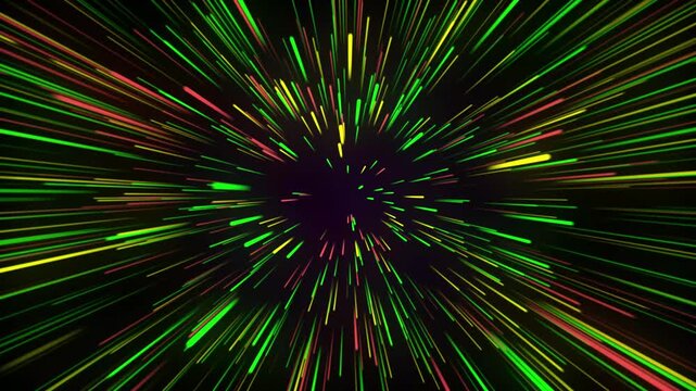 Abstract colorful background with bright neon rays and glowing lines, lightspeed journey through time continuum, futuristic and abstract colorful background,4k video