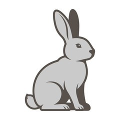 Fototapeta premium Gray cartoon rabbit sitting down looking right
