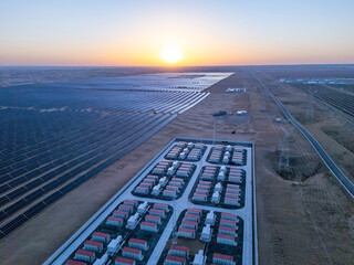 solar panel photovoltaic power station at sunset © zhu difeng