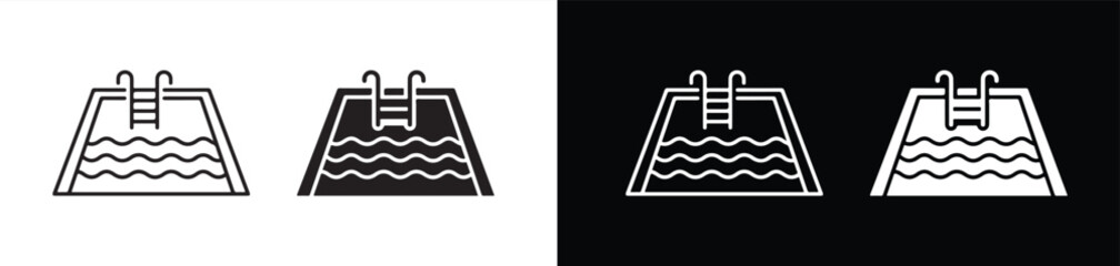 Fototapeta premium swimming pool icons with ladder and water waves on contrasting backgrounds for web design use