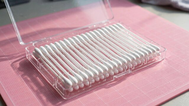 Lint-free precision swabs in clear tray on anti-static mat for electronics cleaning