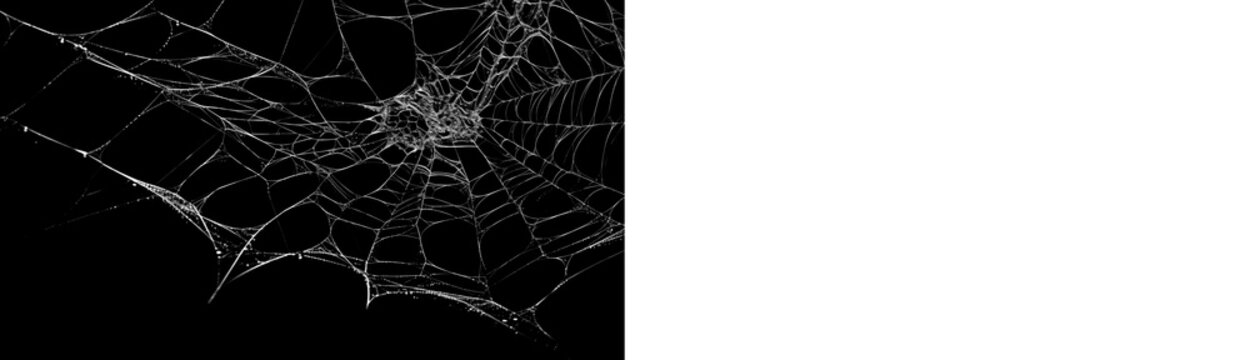 Realistic spider web overlay with black preview and transparent PNG version, ready for Halloween design, horror editing and spooky compositions.