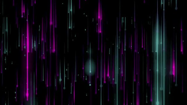 Abstract pink and cyan glowing particles dripping in seamless VJ loop