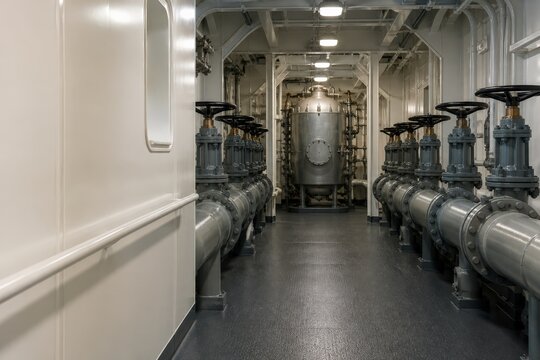 Ship Ballast Water Treatment Operations Symmetrical Valve Gallery Unoccupied Down Aboard