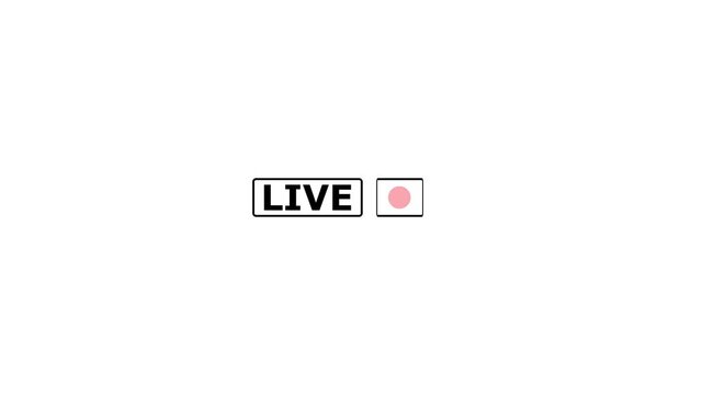 Live button Animation on white background, live streaming and broadcast icon with alpha channel animation.