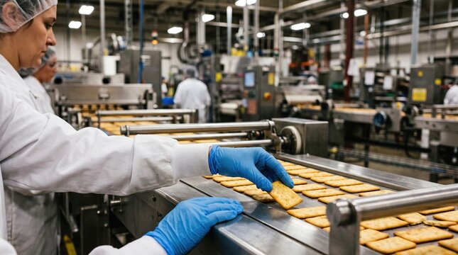 Workers on food production line