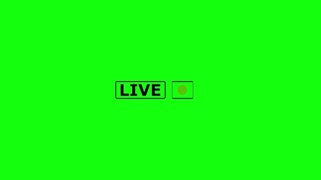 Live button Animation on green background, live streaming and broadcast icon with alpha channel animation.