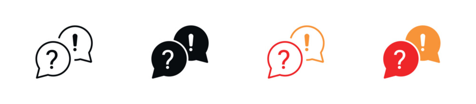 Question and Answer Icon Set ,Question Mark, Exclamation Mark, Speech Bubbles, FAQ, Customer Support and Problem Solving Symbols. Vector Illustration.