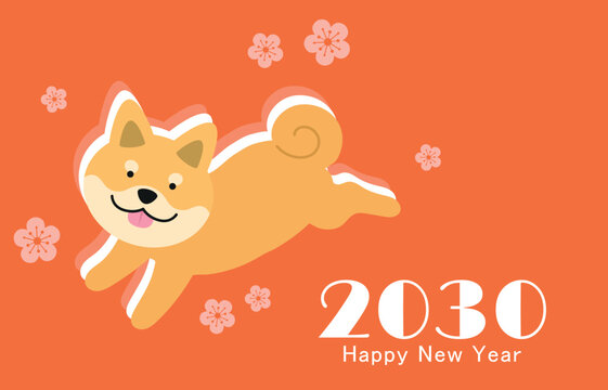 Funny Dog mascot for New Year 2030. Chinese New Year of the Dog greetings card template.