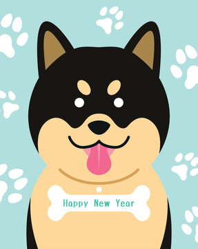 Happy New Year of the Dog cute shiba mascot card. Lunar New Year 2030 greetings card template.