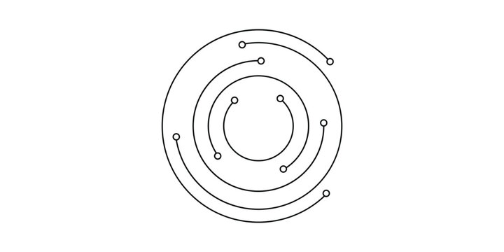Abstract vector illustration featuring concentric circles formed by connected lines and dots, symbolizing technology, data flow, network connections, and digital systems.