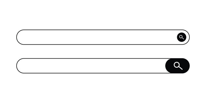 Modern vector illustration of two clean search bar input fields with magnifying glass icons, representing web navigation and user interface design elements for finding information.