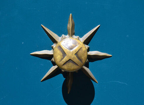 Ornate Sunburst Door Knob Made of Bronze and Brass