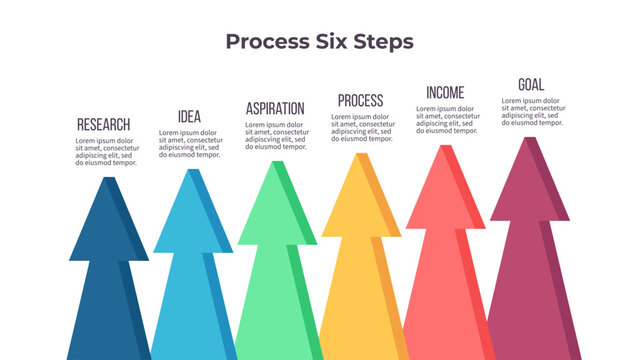 Business infographic template. Arrows chart with six options, steps. Vector chart.