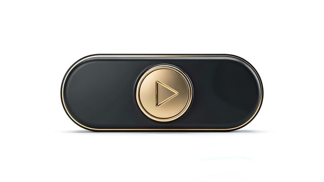 Black media player with gold play button isolated on white background