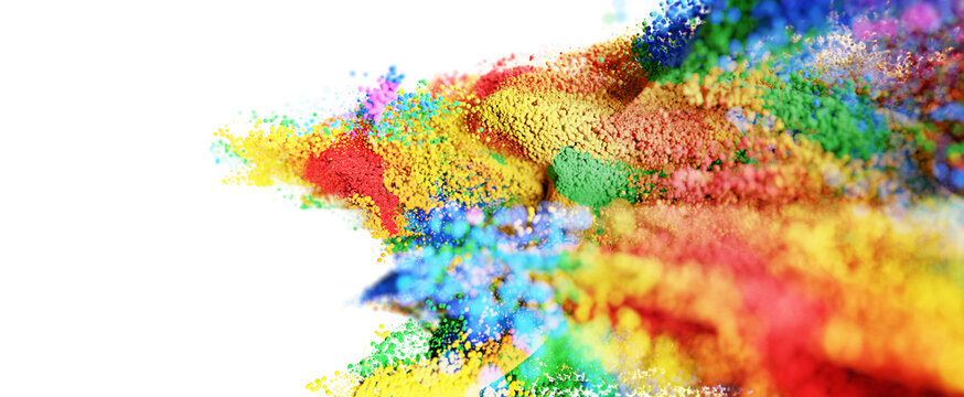 Colorful Holi powder explosion on transparent background with copyspace