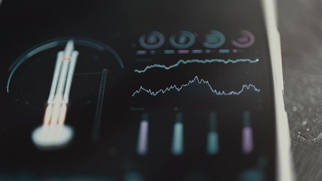 Mission analytics combine ascending rocket with performance graphs