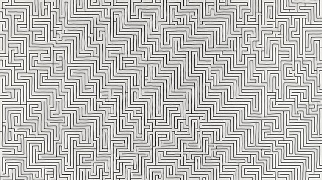 Black and white maze-like pattern. the pattern is made up of multiple interlocking lines that form a zigzag-like design. the lines are evenly spaced and run diagonally across the image.