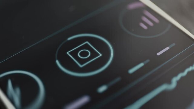 Camera module indicator glows cyan above analytics graph