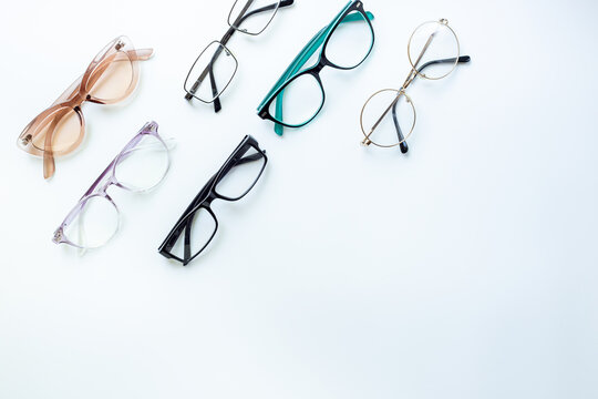 Stylish glasses, top view. Eyesight and vision concept.