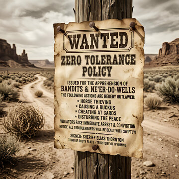 Wanted Poster Zero Tolerance Policy Western Desert Landscape