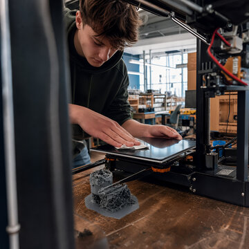 Young participant prepares an idle 3D printer in a makerspace
