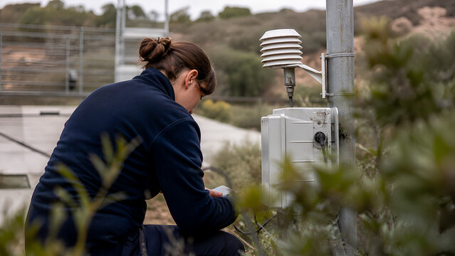 Technician verifying a fixed sensor with a portable instrument