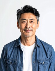 Fototapeta premium 自信に満ちた大人の男性ポートレート（韓国・東アジア系）｜クリーン背景・スタジオ撮影