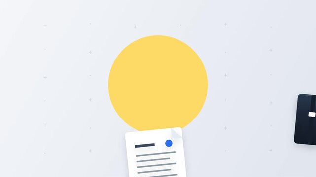 Minimalist flat vector illustration of a business document and a payment card, symbolizing digital contract, invoice, or secure online transaction