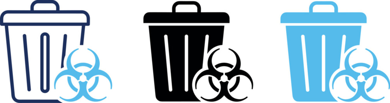 Biohazard waste bin medical disposal garbage container symbol vector illustration