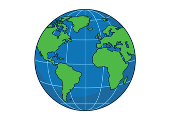 Fototapeta premium Planet Earth Globe Vector Illustration with Blue Oceans and Green Continents for Global Business, Environmental Conservation, Travel, and Education Design Concepts