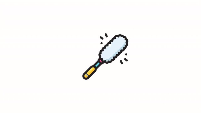 Fluffy white cleaning duster with yellow handle ideal for household and cleaningthemed designs with cute cartoon art style.