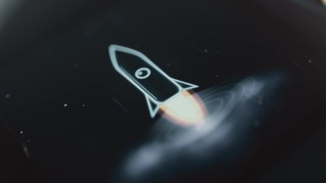 Outlined spacecraft accelerates through deep space