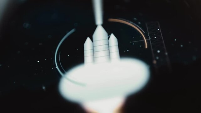 Multi booster launch vehicle rises through targeting graphics