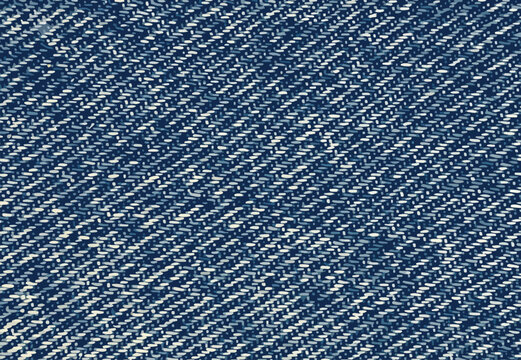 Abstract illustration of classic blue denim fabric texture. Detailed diagonal twill weave pattern featuring indigo blue and white threads, perfect for apparel mockups, fashion branding, textile design