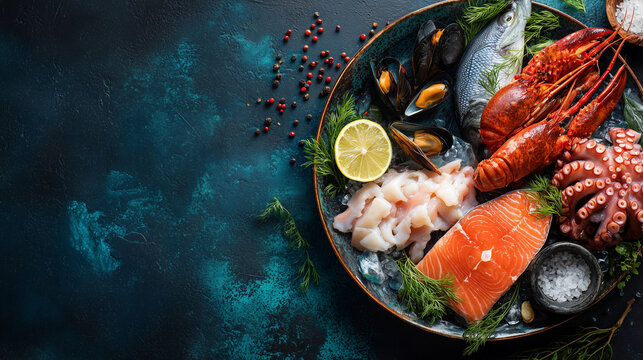 Sustainable seafood composition with copy space