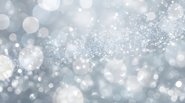 Abstract background with glowing silver particles and soft circular bokeh light effects for festive holiday designs