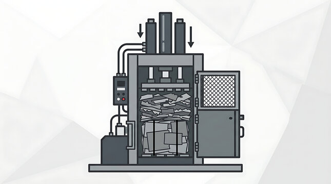 Industrial hydraulic recycling baler machine on a plain background