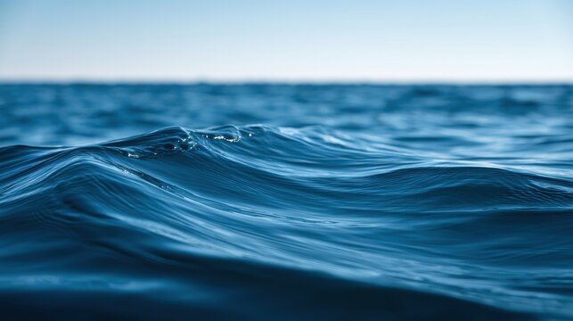 Waves roll softly on deep ocean blue water with a clear sky above, providing a simple backdrop for various designs
