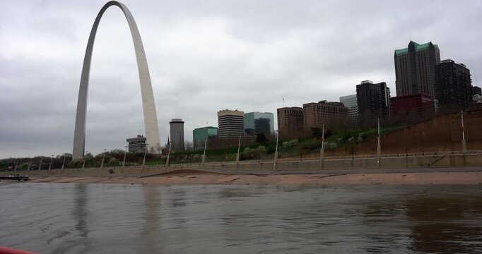 Gateway Arch and St. Louis, Missouri skyline seen from paddleboat