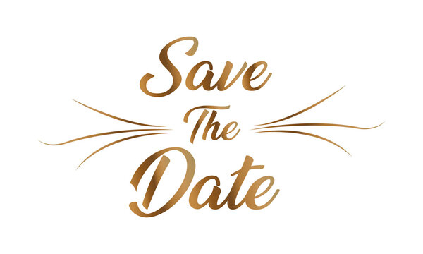Elegant gold save the date lettering isolated on transparent background