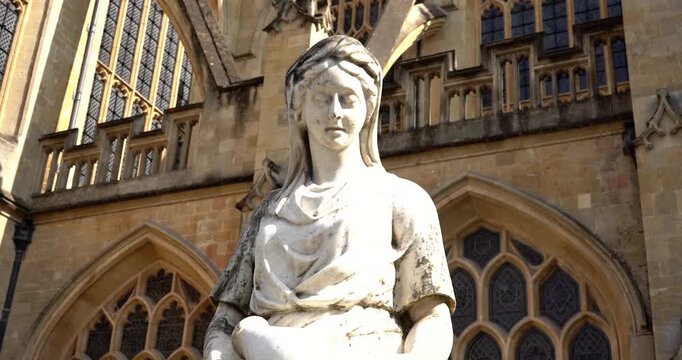 Roman statue outside Abbey Church in Bath, England