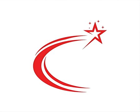Red shooting star vector logo icon with swoosh trail.