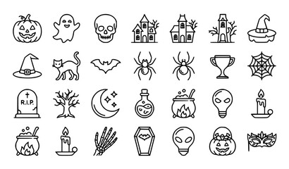 Fototapeta premium Halloween vector icons collection with editable stroke spooky holiday symbols for creative projects