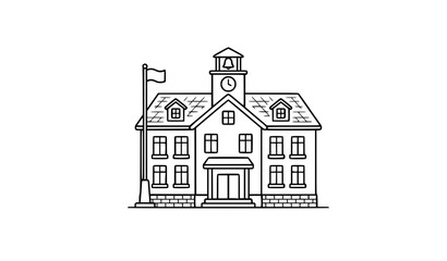 Fototapeta premium School Building Outline Line Icon Vector Illustration