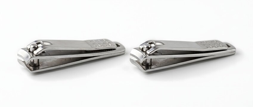 Two stainless steel nail clippers isolated on a white background